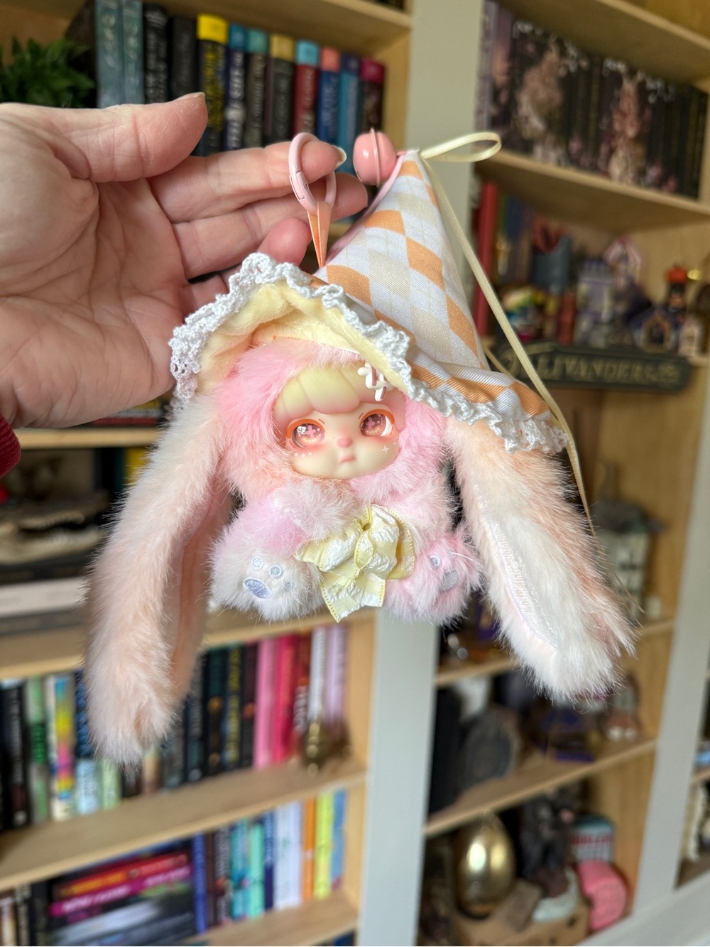 NIB Lokiki waiting for wind Plush Bunny keyring in Pastel Pink & Cream